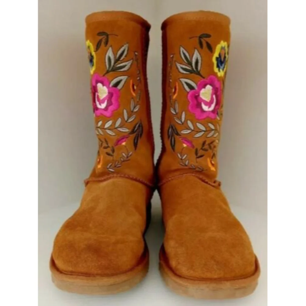 UGG Australia Juliette Boots Floral Embroidery Suede Chestnut Womens Size 5